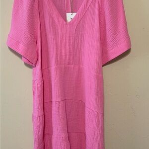 New in Pink Midi Dress with V-Neck
